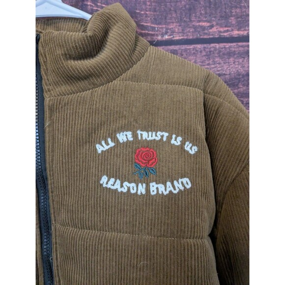 Reason Brand Corduroy Newport Brown Puffer Jacket Mens Size Medium - Picture 7 of 8